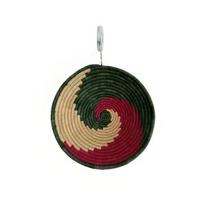 Handmade Green, Pink, Brown Woven Wall Basket| Boho Cottagecore Home Wall Decor